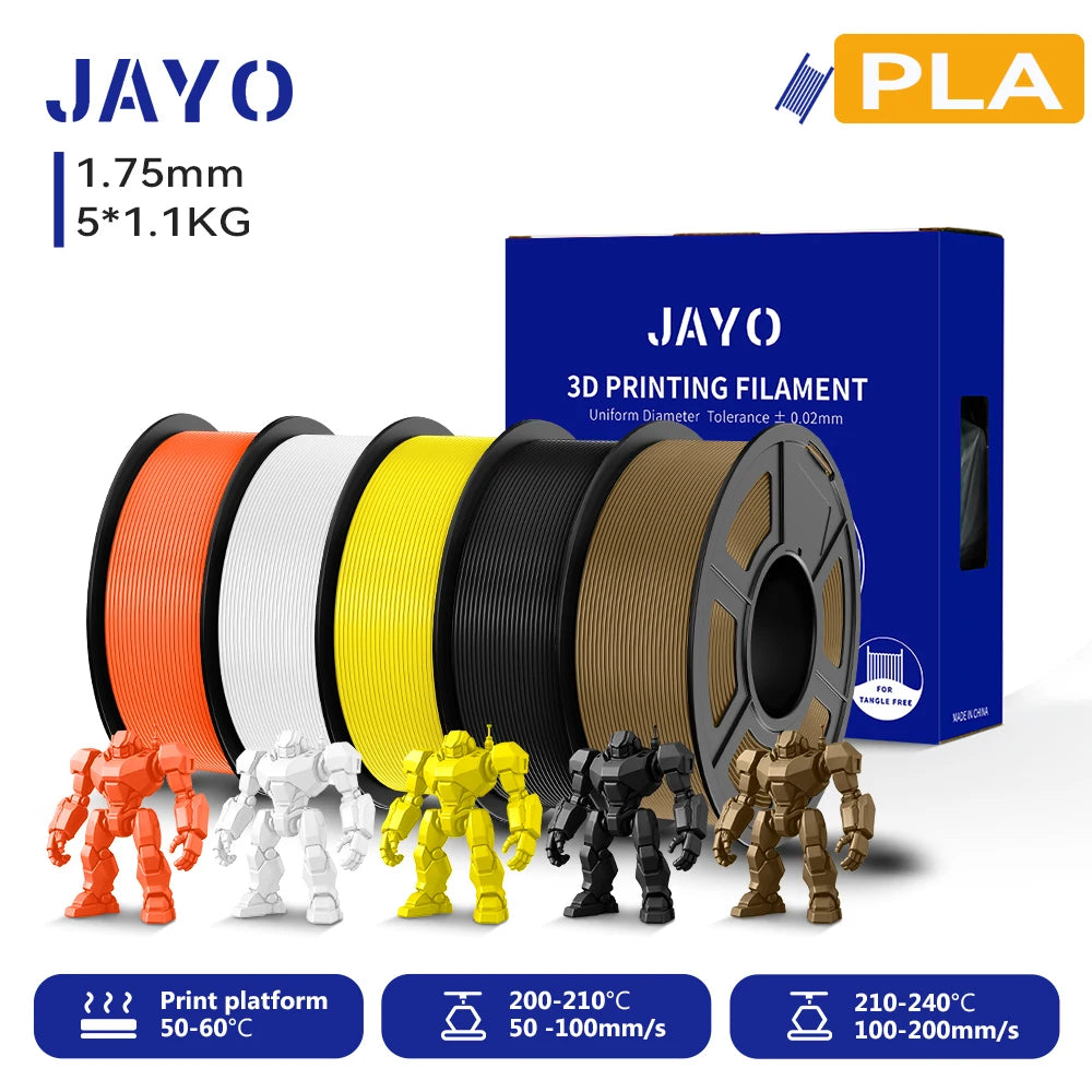 JAYO 3D PLA Filament 1.75mm +/-0.02mm PLA 3d Printer Filament  For Bambu FDM 3D Printer Neatly Wound 3D Printing Materials