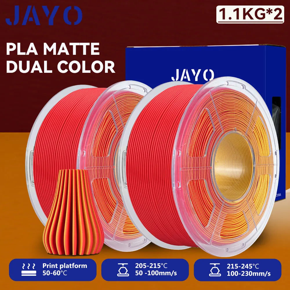 JAYO 2Rolls 3D PLA Matte /Dual Color Matte PLA Printer Filament 1.75mm Neatly Wound & Matte Finish Print with 99% FDM 3D Printer