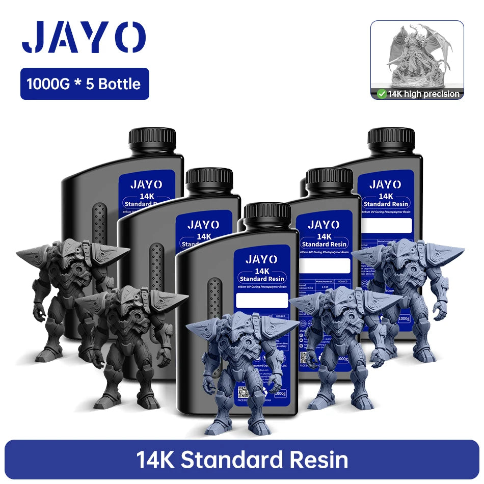 JAYO 3D Printer Resin Standard PLUS/14K Standard /Standard 395-405nm UV Curing Photopolymer Rapid Resin for LCD/DLP 3D Printer