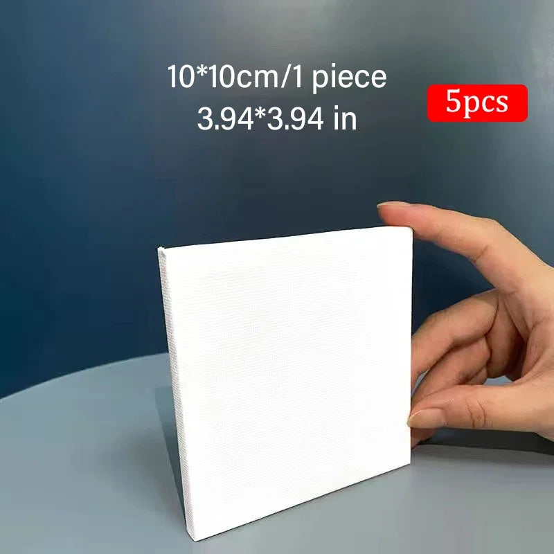 5pcs White Blank Square Artist Canvas Wooden Board Frame Cotton Artist Canvas Boards for Oil Painting Acrylic Watercolor