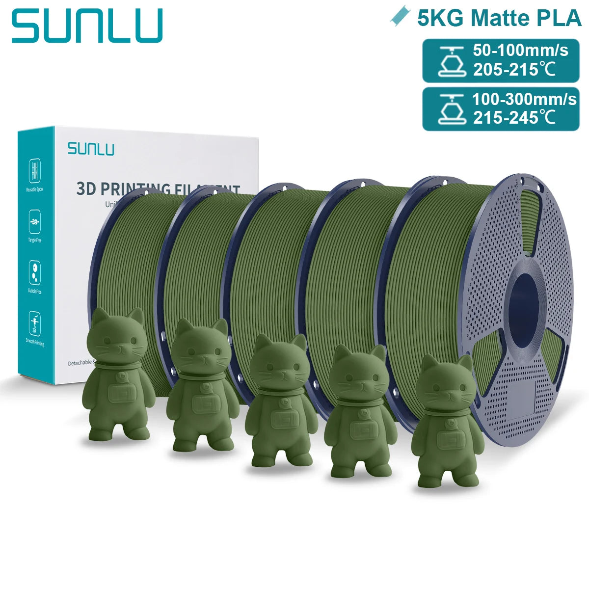 SUNLU Matte PLA 3D Filament 1.75mm Neatly Wound Easy to Use Colorful PLA Matte Surface for Most FDM Printer 3D Printing Material