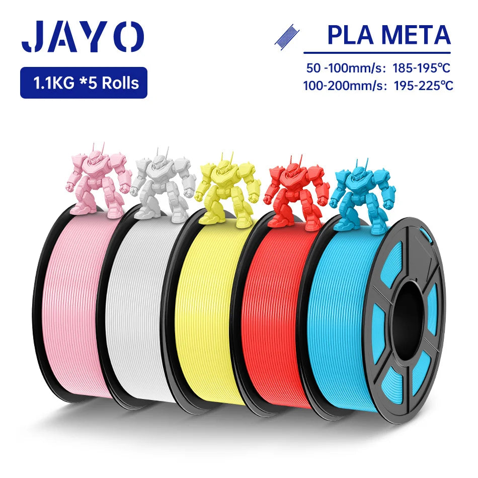 JAYO PLA Meta Filament 5 Rolls 1.75MM PLA 3D Printer Filament Neatly Wound Toughness 1.1KG 3D Printing Materials For FDM