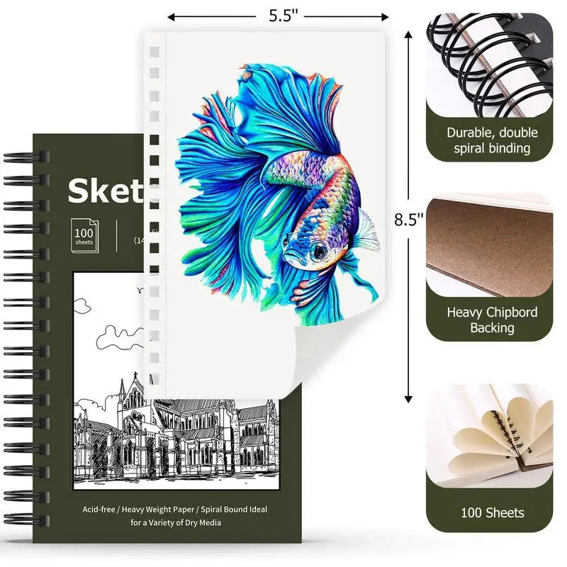 5.5 X 8.5 Inch Sketch Book Spiral Bound 100 Sheets Sketch Book