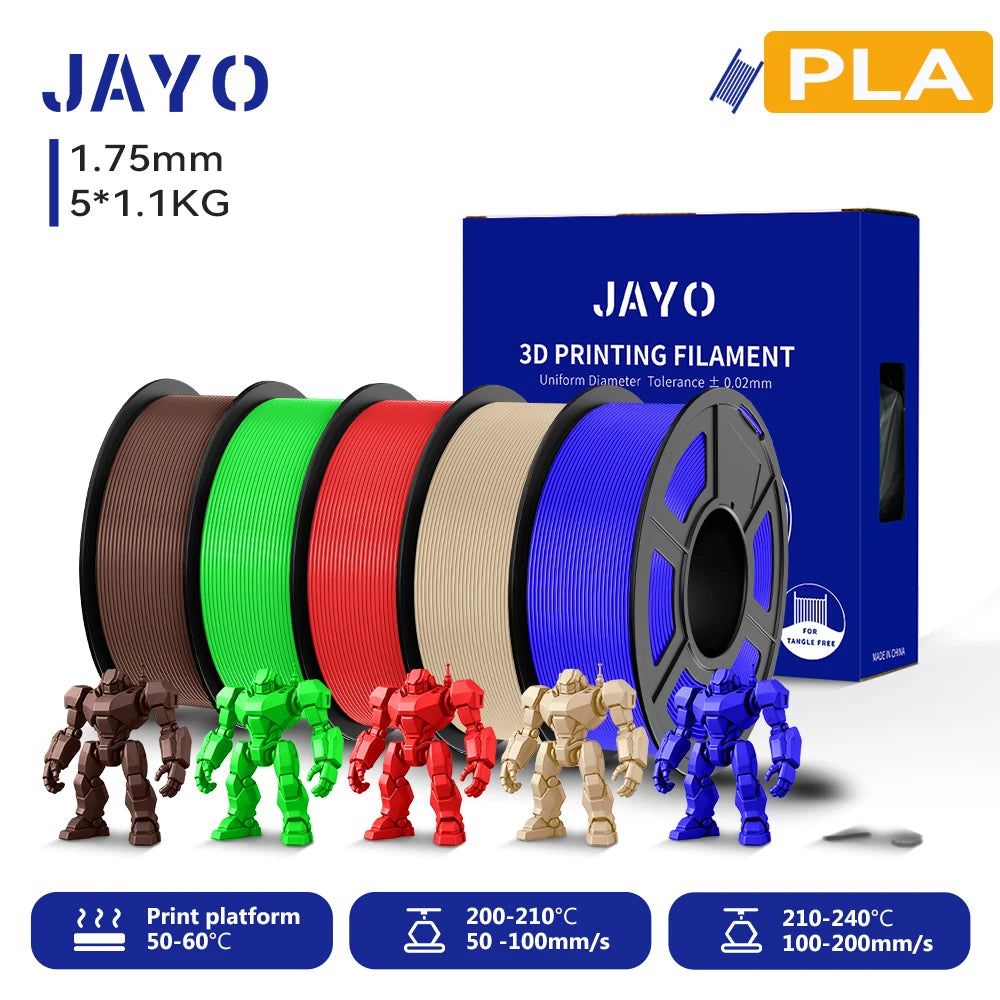 JAYO 3D PLA Filament 1.75mm +/-0.02mm PLA 3d Printer Filament  For Bambu FDM 3D Printer Neatly Wound 3D Printing Materials