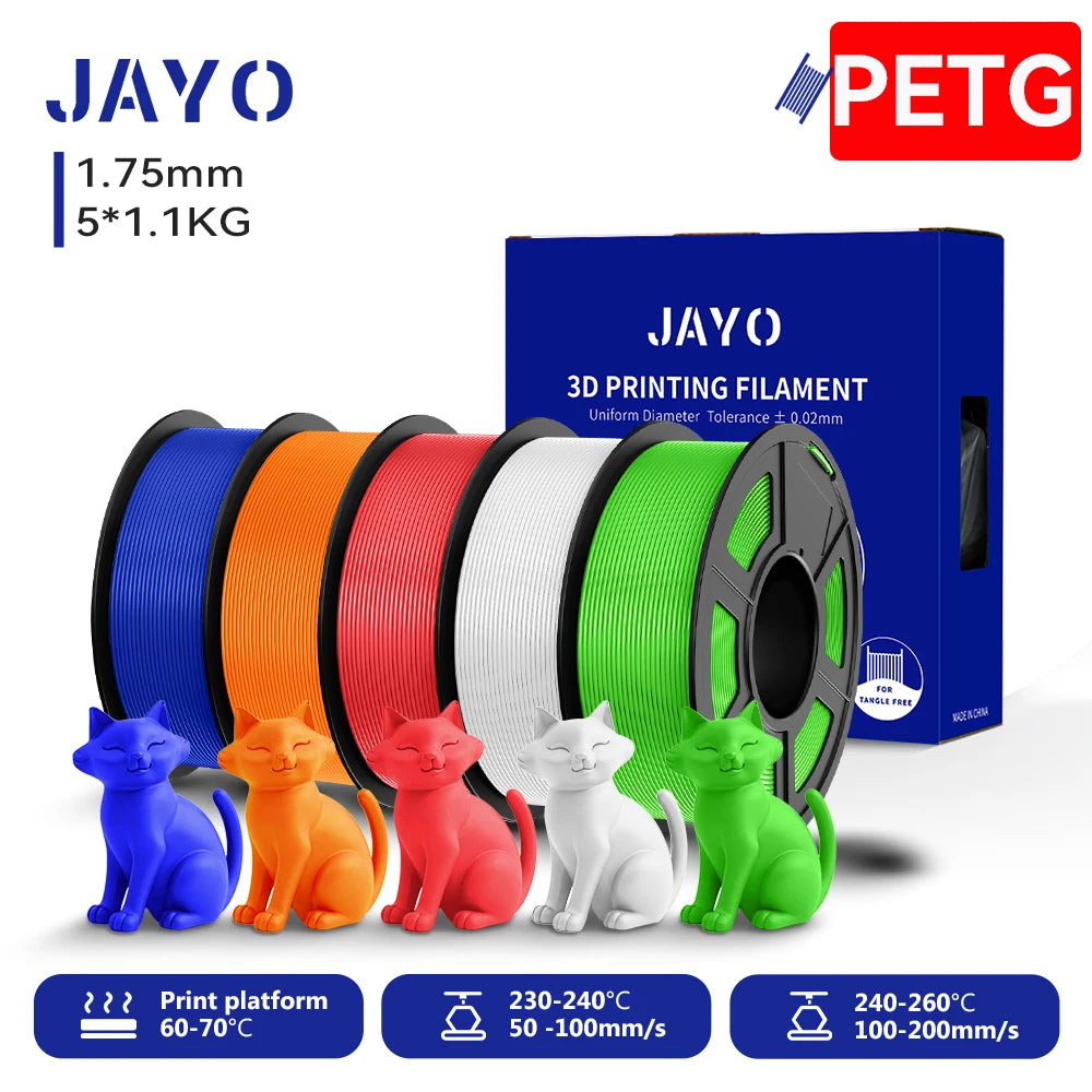 JAYO 3D PETG/PETG Clear 3D Printer Filament 1.75 ±0.02mm 5 /10Rolls High Toughness Neatly Wound Filament Fit Most FDM Printer