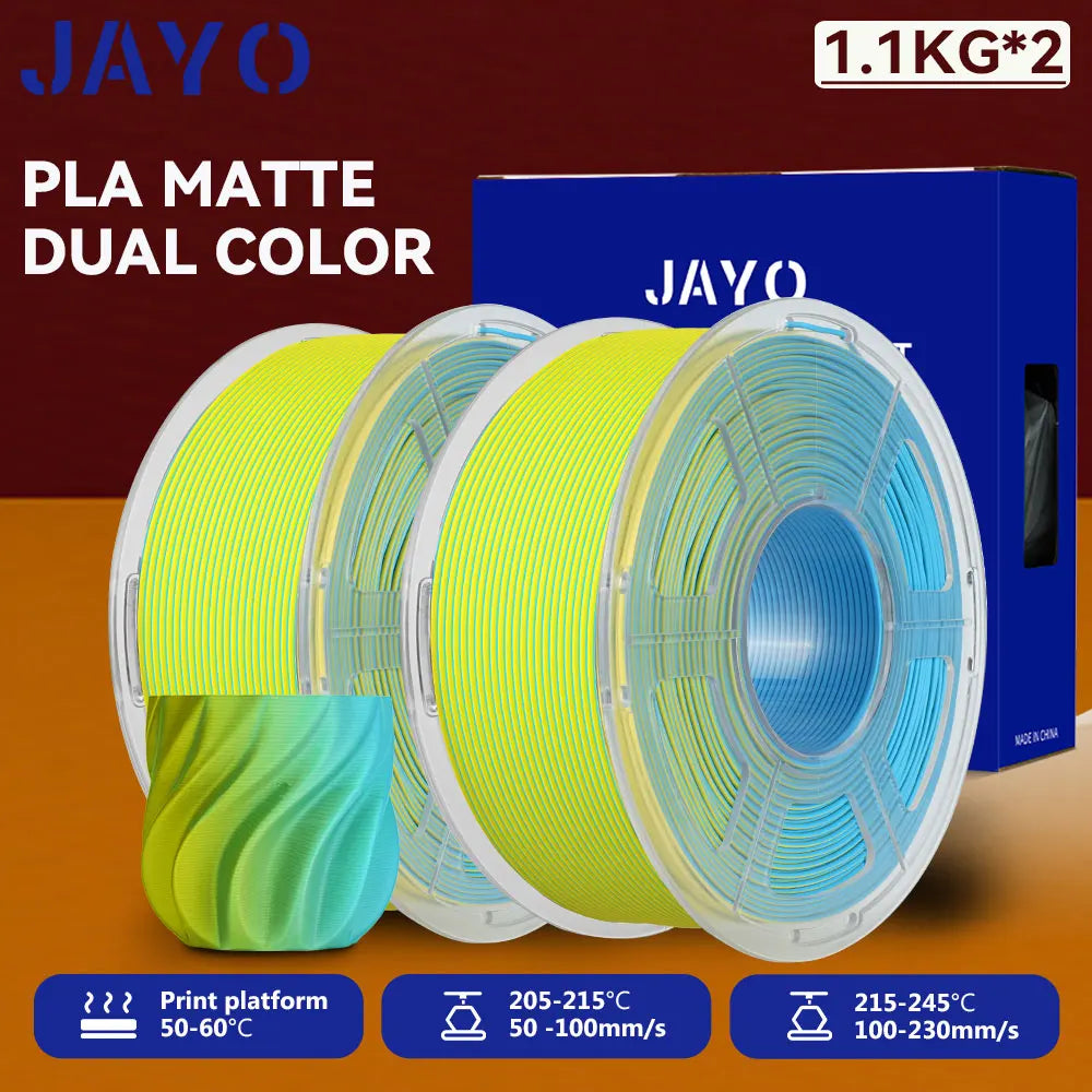 JAYO 2Rolls 3D PLA Matte /Dual Color Matte PLA Printer Filament 1.75mm Neatly Wound & Matte Finish Print with 99% FDM 3D Printer