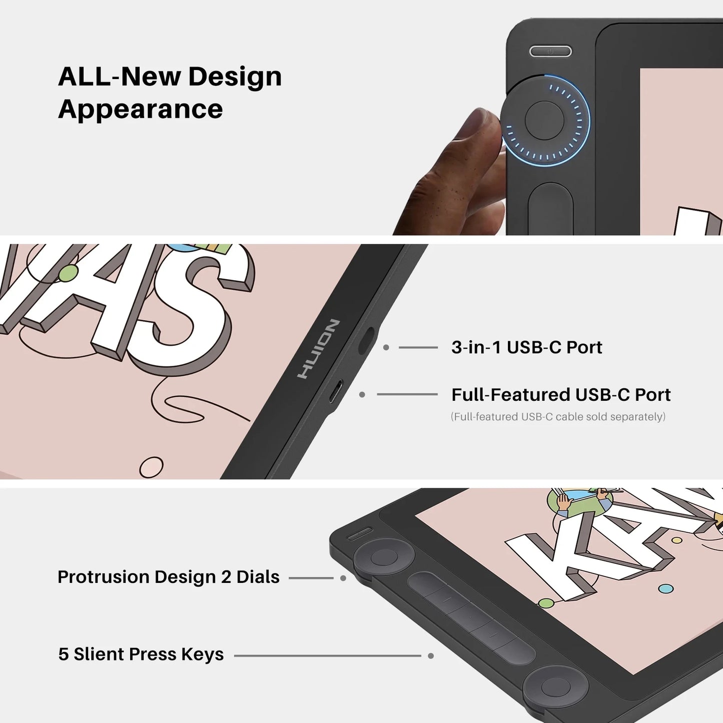 Huion Kamvas 13 Gen 3 Drawing Display 13.3" Art Tablet+Anti-sparkle Canvas Glass, 99% sRGB, PenTech 4.0 16384 Pen Pressure