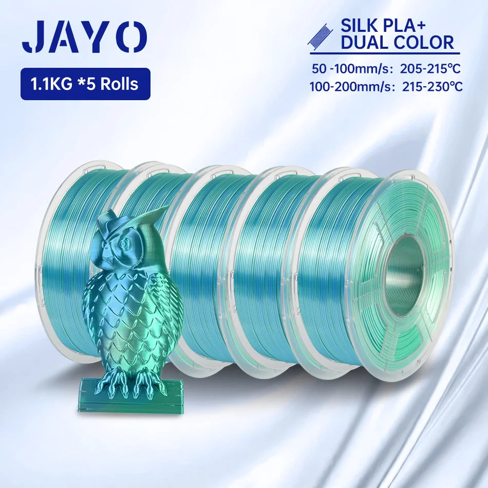 JAYO SILK PLA + Filament 1.75MM PLA 3D Filament 1.1KG for FDM 3D Printer  Neatly Wound Shiny 3D Printing Material 5Rolls