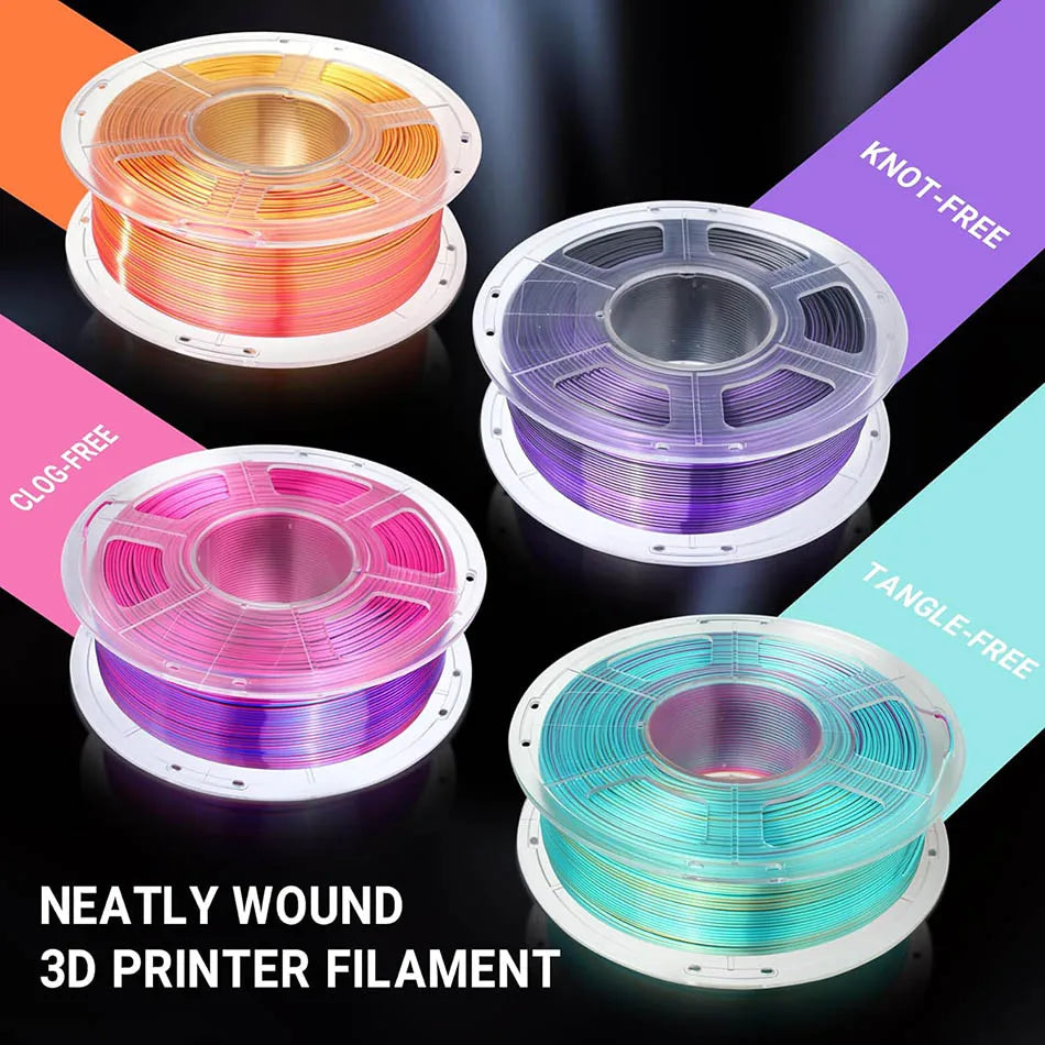 JAYO Silk PLA+ Rainbow 3D Filament 1.75mm SILK PLA plus Dual & Triple Color 3D Printer Filament Neatly Wound 1.1kg 2Rolls/set