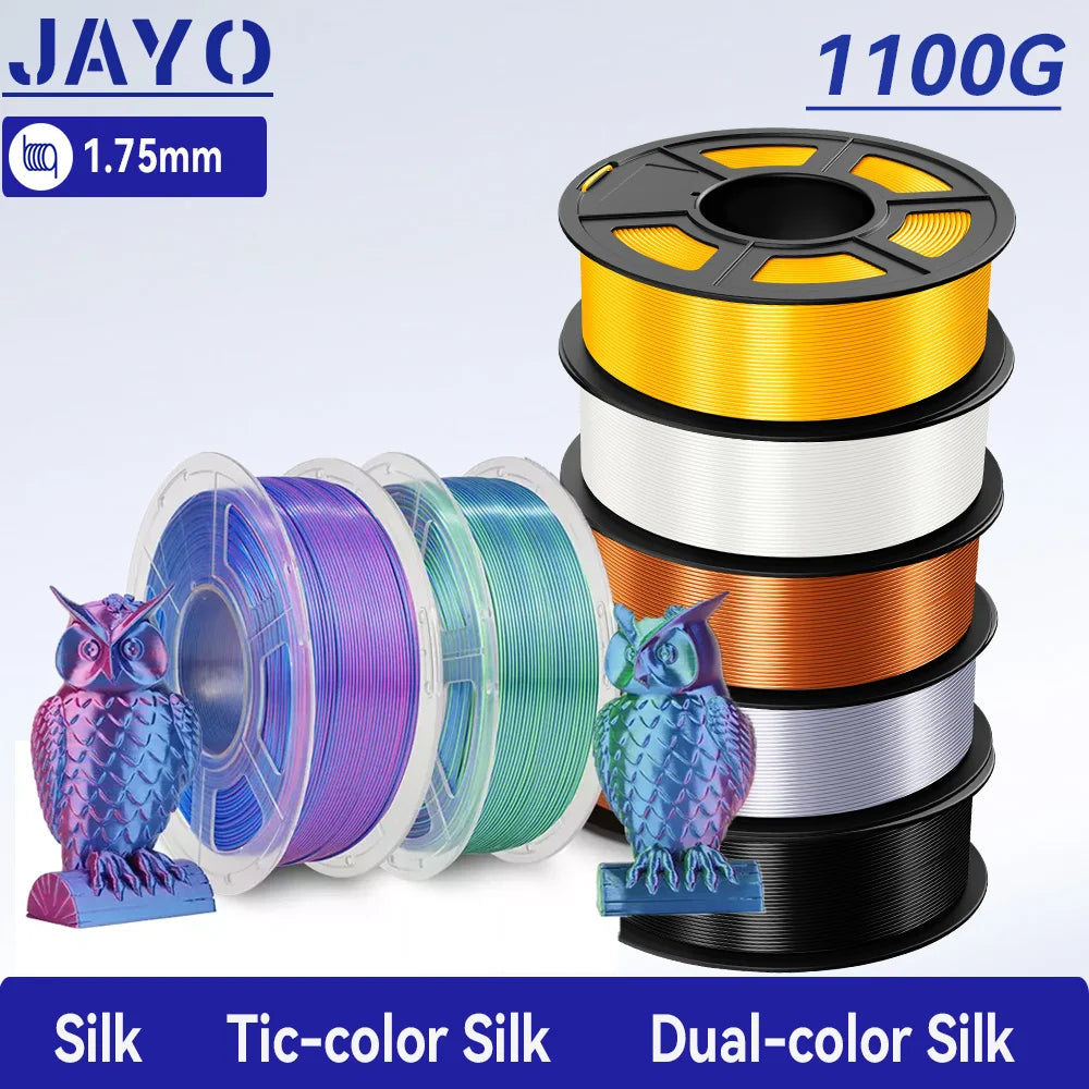 JAYO 3D Silk Pla Plus/ Dual/Triple Colors SILK 3D Printer Filament 1.75mm SILK Rabinbow 1.1kg/roll 3D Printing Materials