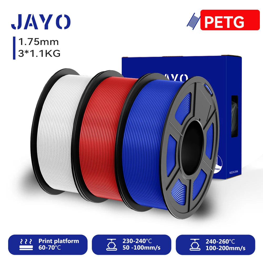 JAYO 3D PETG/PLA/PLA PLUS Printer Filament 1.75mm 3rolls 100% No Bubble non-toxic 3D Printing Materials for 3D Printer&3D Pen