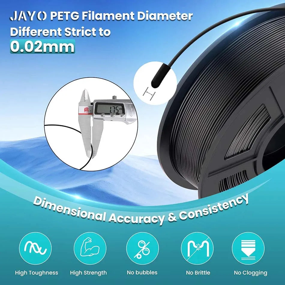 JAYO PETG Filamanet 1.75MM 5Rolls/set 3D Printer Filament PETG Neatly Wound 3D Printing Material For FDM 3D Printer