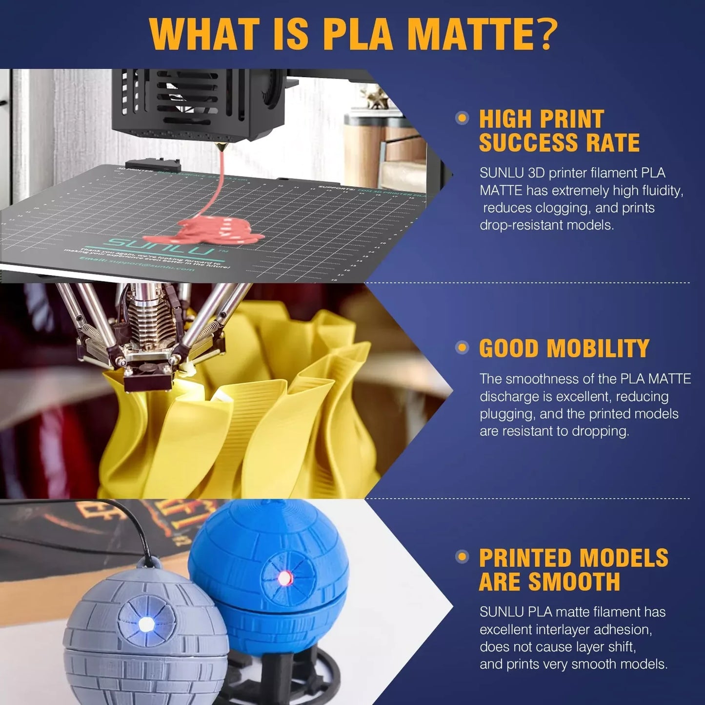 JAYO 1100G 3D PLA Matte Printer Filament 1.75mm Neatly Wound PLA Filament with Matte Finish Print with 99% FDM 3D Printer &Pen