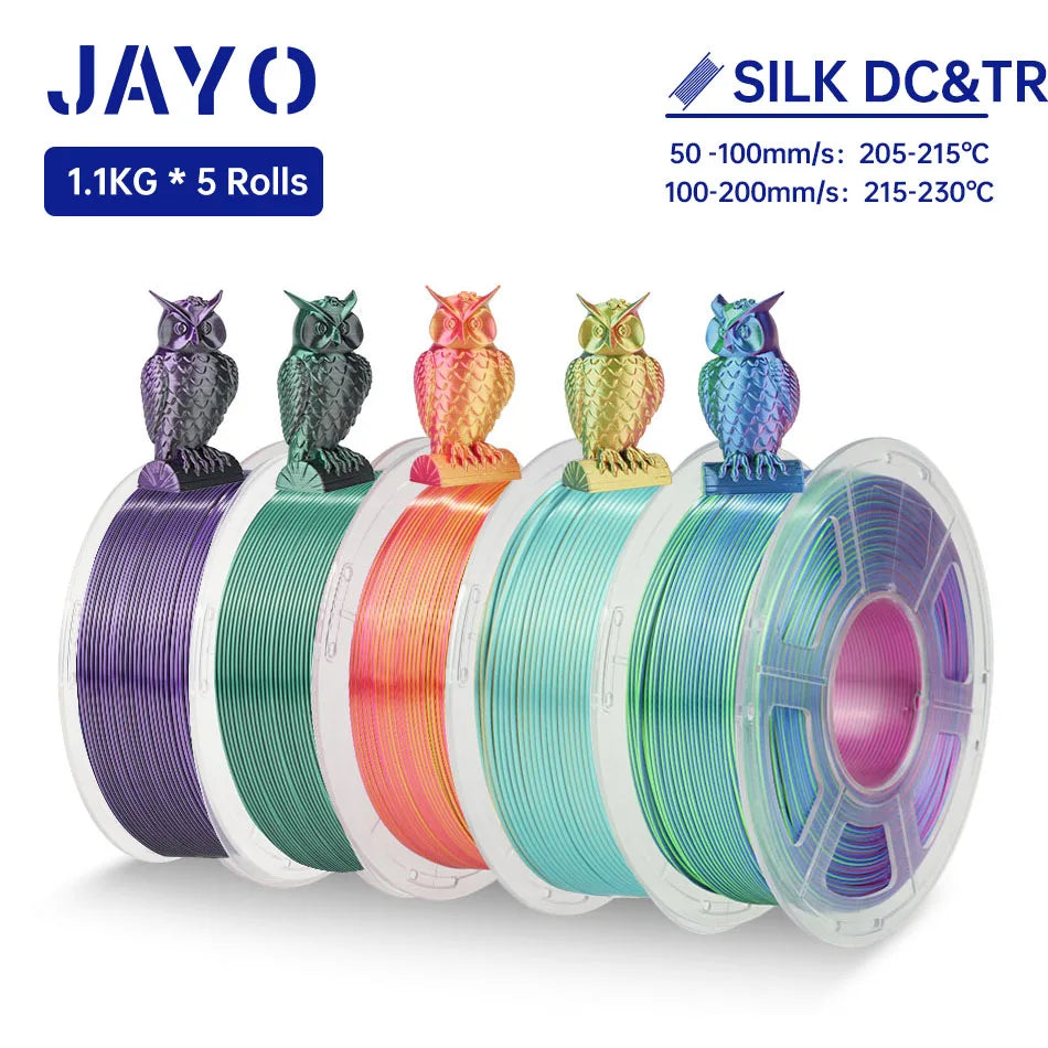 JAYO SILK PLA + Filament 1.75MM PLA 3D Filament 1.1KG for FDM 3D Printer  Neatly Wound Shiny 3D Printing Material 5Rolls
