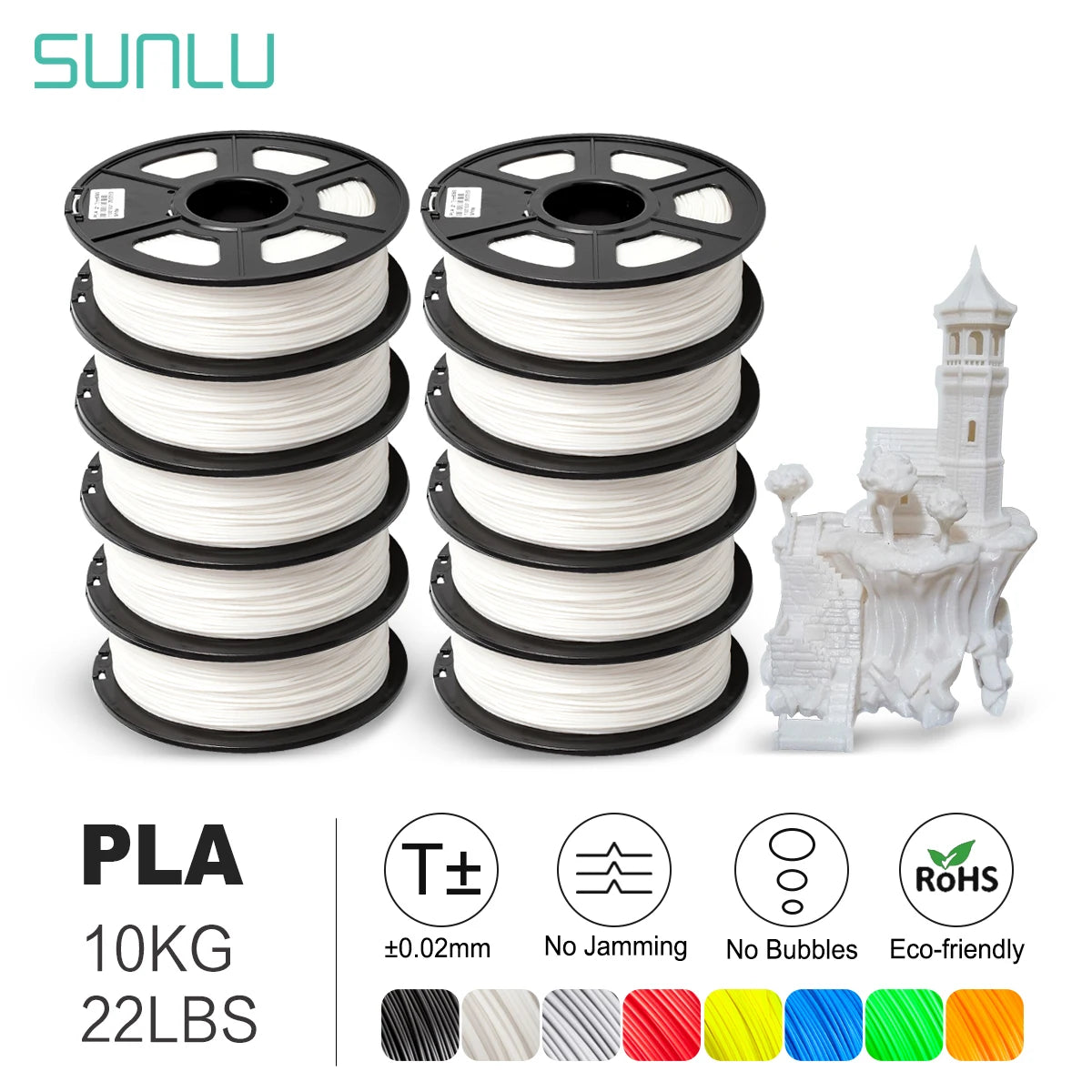 SUNLU 10KG 3D Filament PLA /PLA PLUS Filament 10kg 22 lbs 1.75mm 3D Printer Filament Environmentally friendly High strength PLA