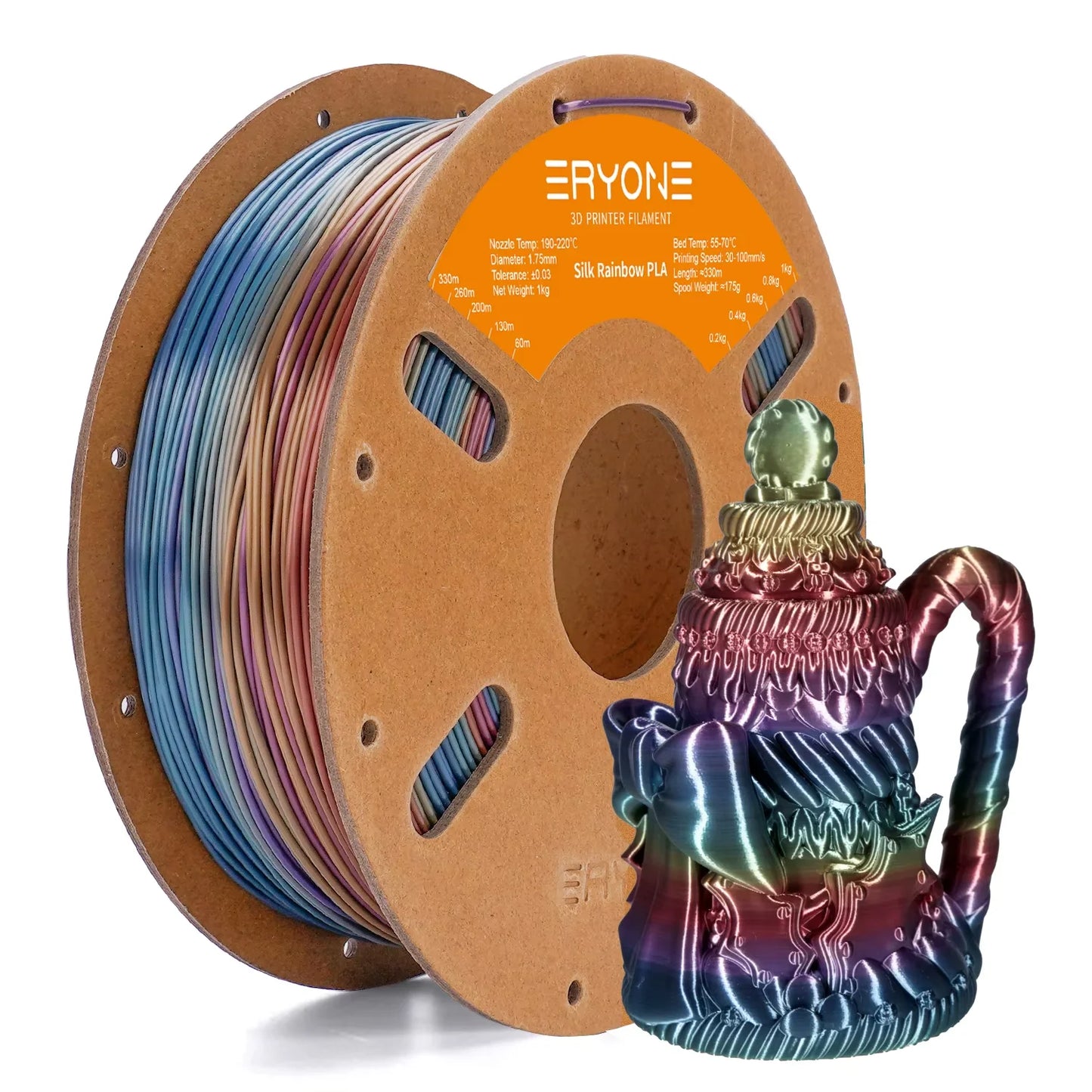 ERYONE 3KG Silk Rainbow PLA Filament 3D Print, Multicolor Available,filament pla silk rainbow,Silk shiny,1KG/Spool