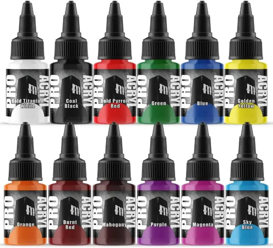 Pro Acryl Base Set Acrylic Model Paints for Plastic Models - Miniature Painting, no-clog cap, comes loaded with glass agitator