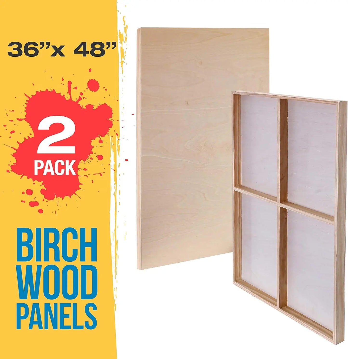 U.S. Art Supply 36" x 48" Birch Wood Paint Pouring Panel Boards, Gallery 1-1/2" Deep Cradle (Pack of 2) - Artist Depth Wooden