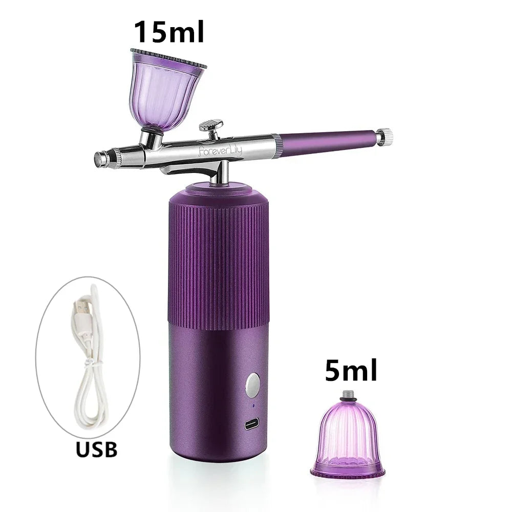 Top 0.3mm Pink Mini Air Compressor Kit Air-Brush Paint Spray Gun Airbrush For Nail Art Tattoo Craft Cake Nano Fog Mist Sprayer