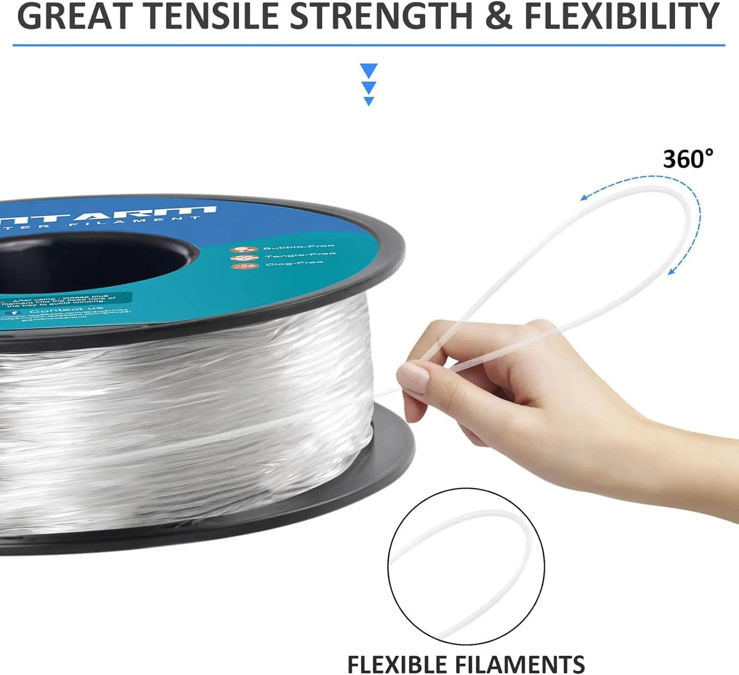 Flexible TPU 3D Printer Filament 1.75mm, 95A Hardness, 1kg Spool with High Elasticity and Accuracy