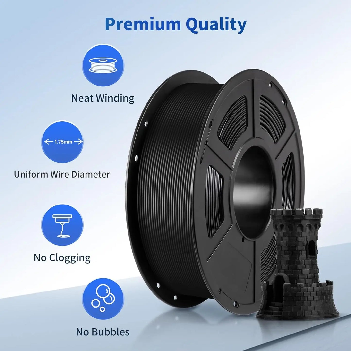 PLA Filament 1.75mm Bundle, 3D Printing PLA Filament 1.75mm Dimensional Accuracy +/- 0.02mm, 1KG Spool (2.2 lbs), 2KG Black