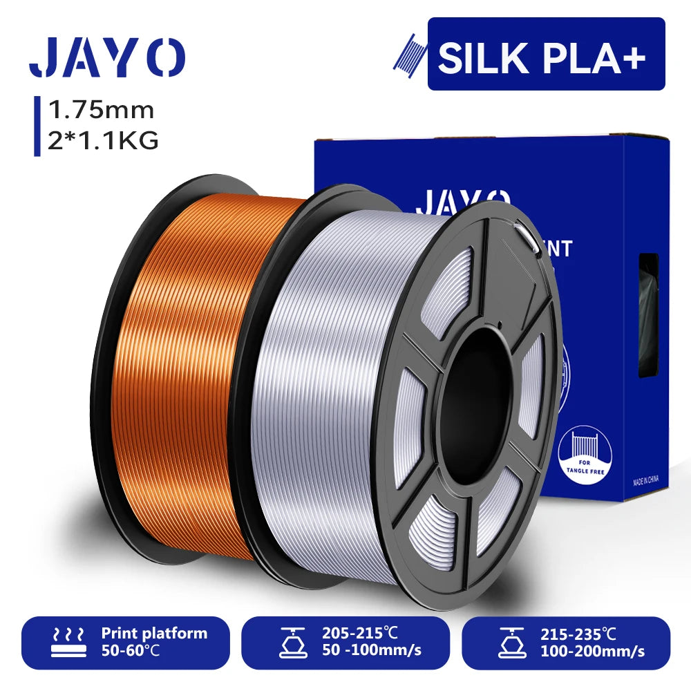 JAYO 3D SILK PLA+ Printer Filament 1.75mm+/-0.02mm  2Rolls SILK 3D Printer Filament Neatly Wound & No bubbles PLA for 3D Printer