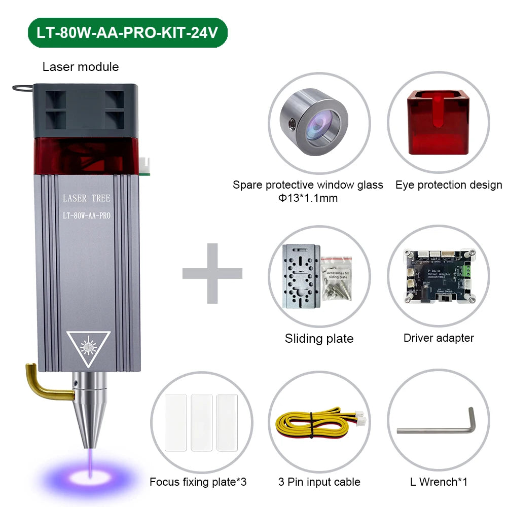 LASER TREE 20W Laser Module Air Assist 10W 5W Laser Head for Laser Engraving Cutting Machine 450nm Blue Light Wood Marking Tool