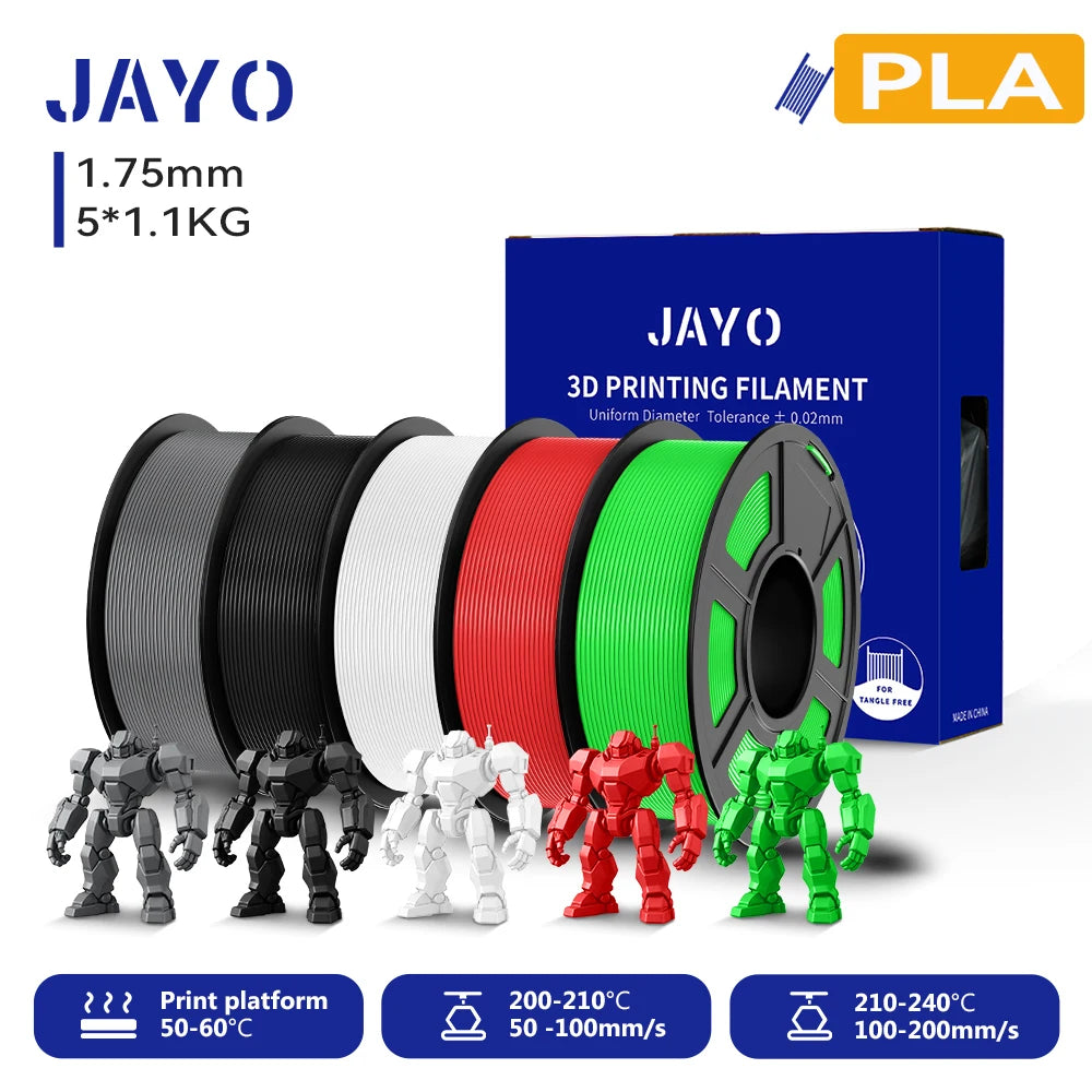 JAYO 3D PLA Filament 1.75mm +/-0.02mm PLA 3d Printer Filament  For Bambu FDM 3D Printer Neatly Wound 3D Printing Materials