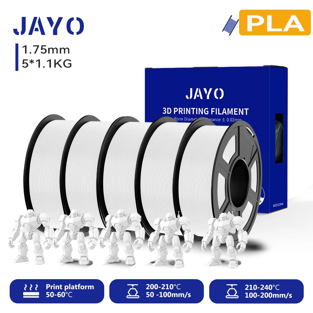 JAYO 3D PLA Filament 1.75mm +/-0.02mm PLA 3d Printer Filament  For Bambu FDM 3D Printer Neatly Wound 3D Printing Materials