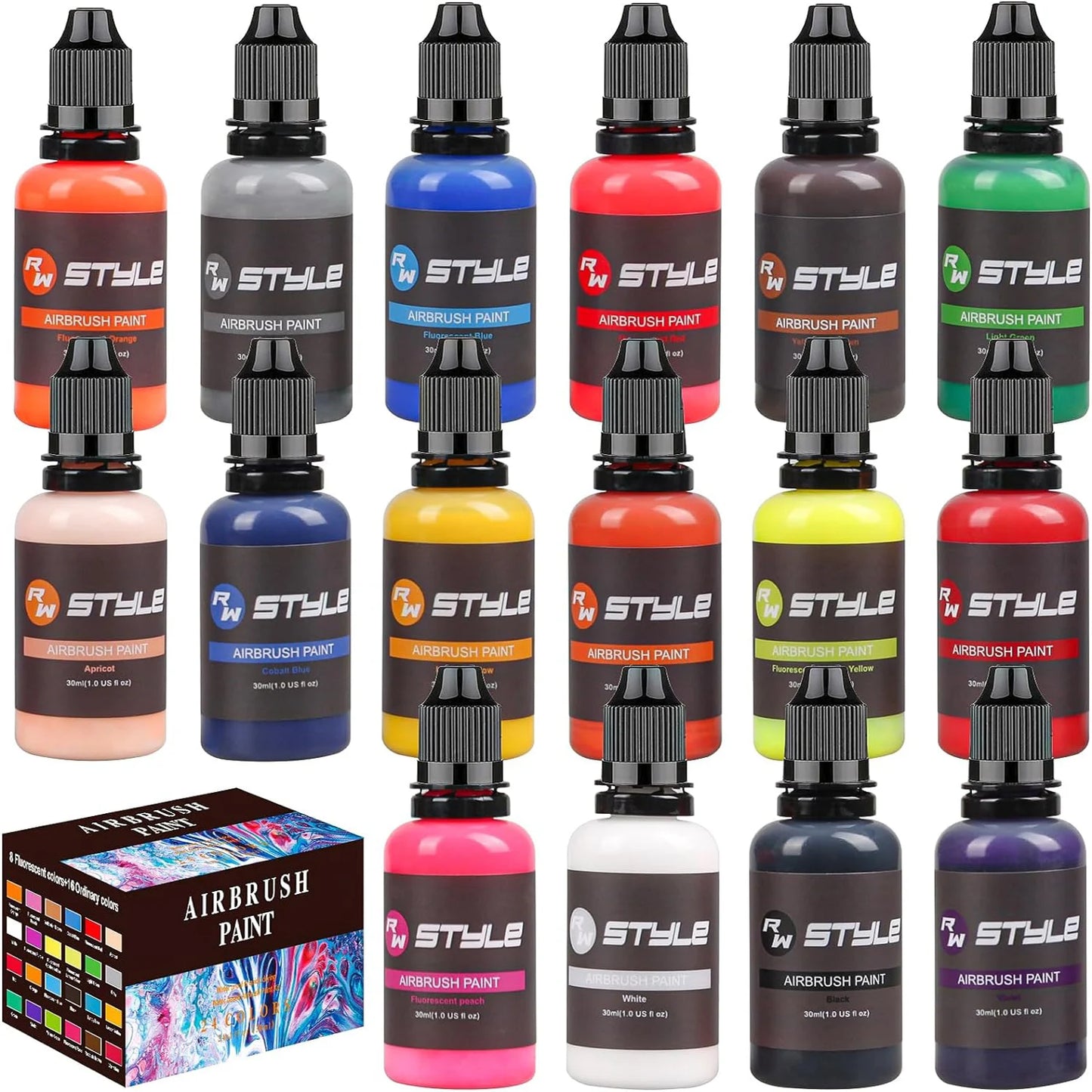 16Colors/Set Airbrush Paint Set, Opaque & Brilliant Acrylic Paint, 1fl Oz, Water Based, Ready To Spray, For Artists and Beginner