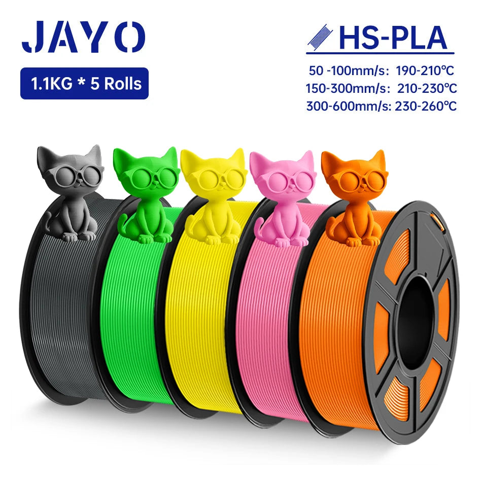 JAYO 5Rolls PLA Filament High Speed PLA 1.75mm 1.1KG 3D Printer Filament Neatly Wound 3D Printing Material For FDM 5.5KG/SET