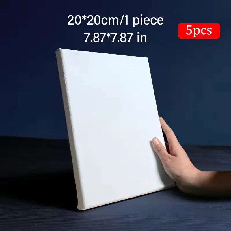 5pcs White Blank Square Artist Canvas Wooden Board Frame Cotton Artist Canvas Boards for Oil Painting Acrylic Watercolor