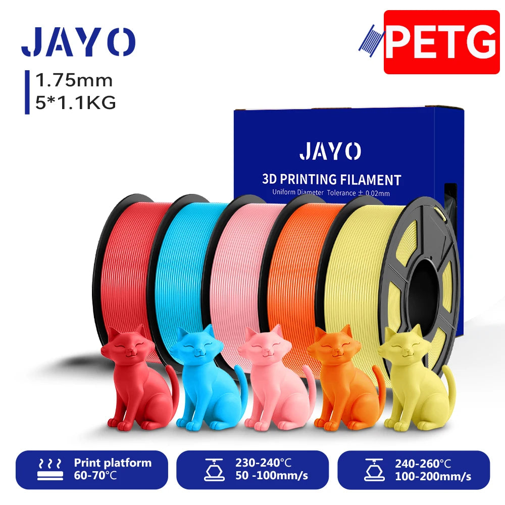 JAYO 3D PETG/PETG Clear 3D Printer Filament 1.75 ±0.02mm 5 /10Rolls High Toughness Neatly Wound Filament Fit Most FDM Printer