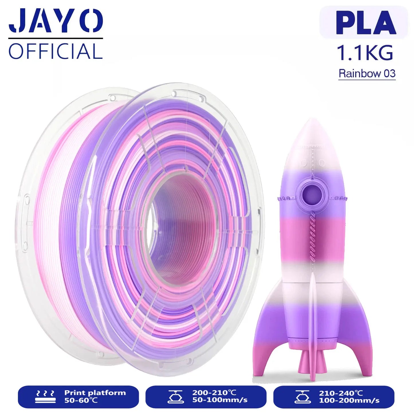 JAYO 3D PLA / Silk PLA Rainbow Printer Filament 1.75mm Transparent Rainbow 3D Filament As Neatly Wound 3D Printing Material