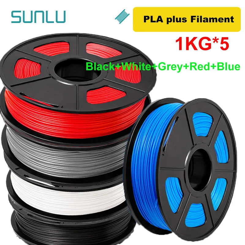 SUNLU 5KG 3D Filament PLA/PLA PLUS/PETG/ABS Filamnet 1.75mm 5Roll 1KG Neatly Wound 3D Printer Filament for 3D Printer