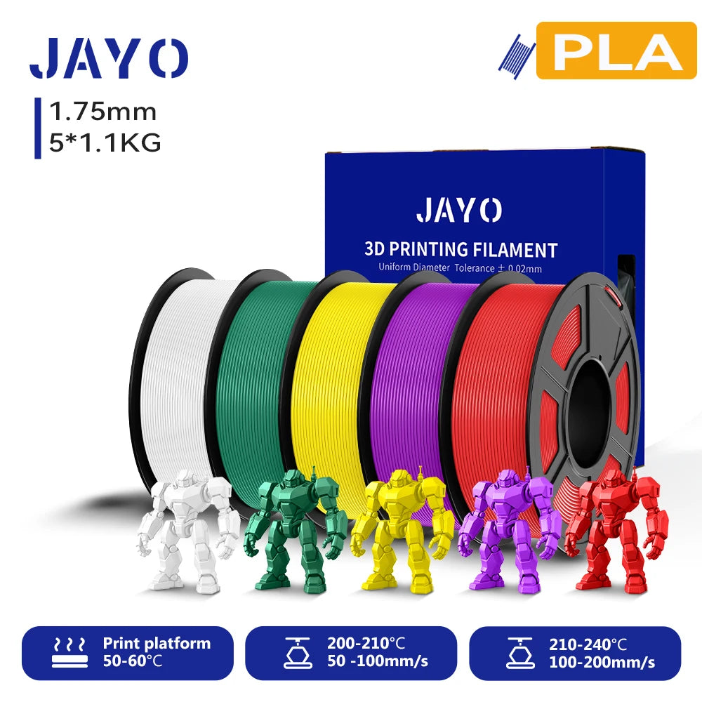 JAYO 3D PLA Filament 1.75mm +/-0.02mm PLA 3d Printer Filament  For Bambu FDM 3D Printer Neatly Wound 3D Printing Materials