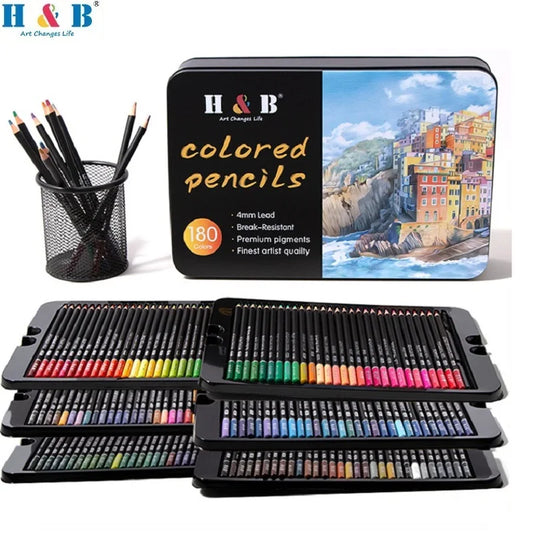 ‎H&B 180/120/72pcs Colored Pencil Set Oil Based Professional Colouring Pencils for Kids Adults Beginners Art Supplies in Tin Box