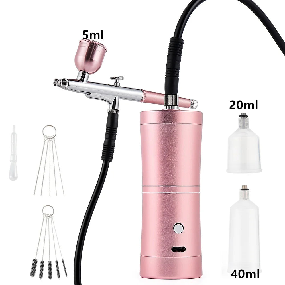 Top 0.3mm Pink Mini Air Compressor Kit Air-Brush Paint Spray Gun Airbrush For Nail Art Tattoo Craft Cake Nano Fog Mist Sprayer