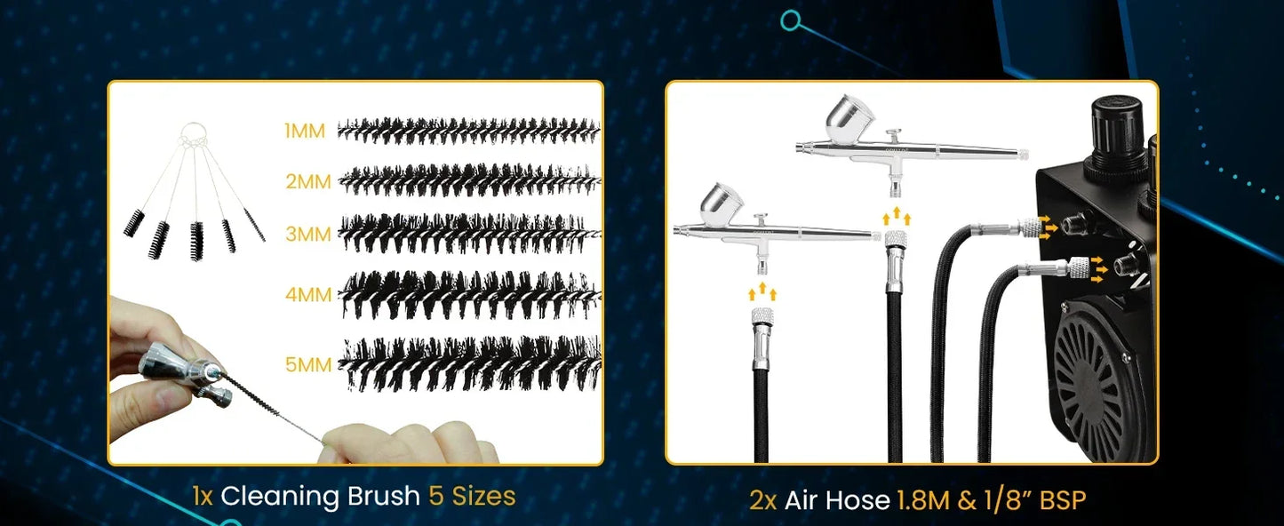 Outlet Air Brush Kit, Airbrush Compressor Painting Set with 1L Air Tank, 2x Airbrushes Kit, 12 Colors of Airbrush Acrylic Paint