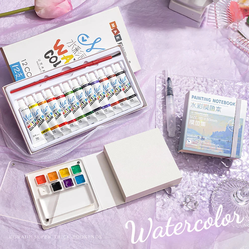 Mini Portable Watercolor Palette Set for Painters Artists Students Acrylic Grid Paint Box Portable Sketchbook Palette Set