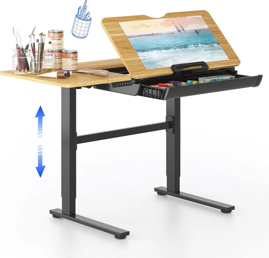 Electric Drafting Table Adjustable Height 47.2"x23.6" Standing Drawing Desk Extendable Top Craft Workstation w