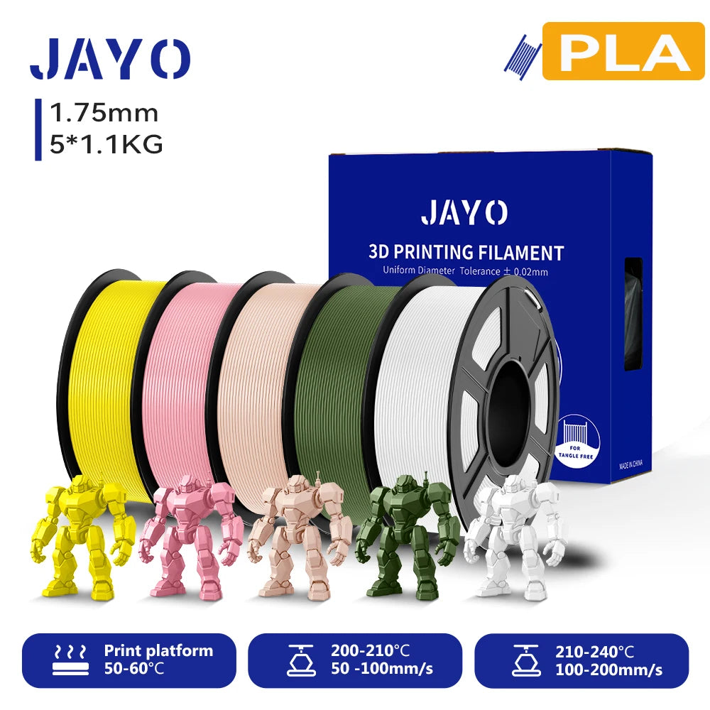 JAYO 3D PLA Filament 1.75mm +/-0.02mm PLA 3d Printer Filament  For Bambu FDM 3D Printer Neatly Wound 3D Printing Materials