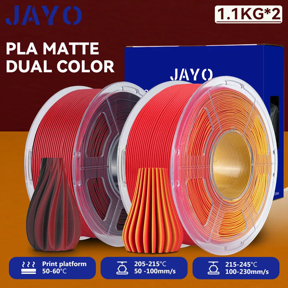 JAYO 2Rolls 3D PLA Matte /Dual Color Matte PLA Printer Filament 1.75mm Neatly Wound & Matte Finish Print with 99% FDM 3D Printer