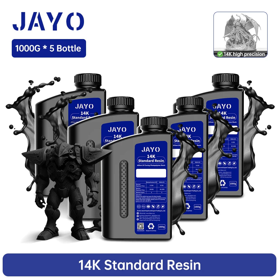 JAYO 3D Printer Resin Standard PLUS/14K Standard /Standard 395-405nm UV Curing Photopolymer Rapid Resin for LCD/DLP 3D Printer
