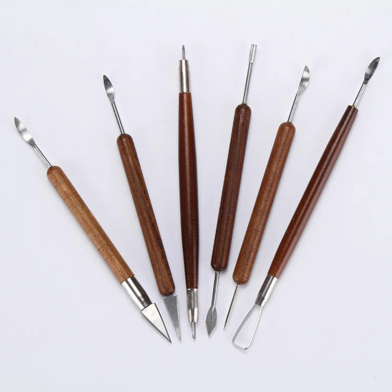 6PCS sculpting tool Pottery Tools Wood Handle Pottery Set Wax Carving Sculpt Smoothing Polymer Shapers Pottery Clay Ceramic Tool