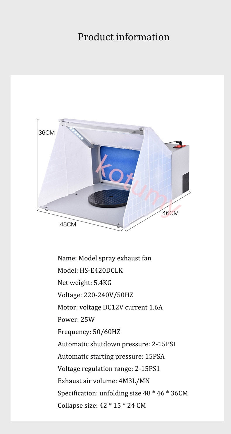 Airbrush Spray Booth Set Spray Paint Box Workbench Foldable Paint Spray Extractor Exhaust Filter For Model Hobby Crafts