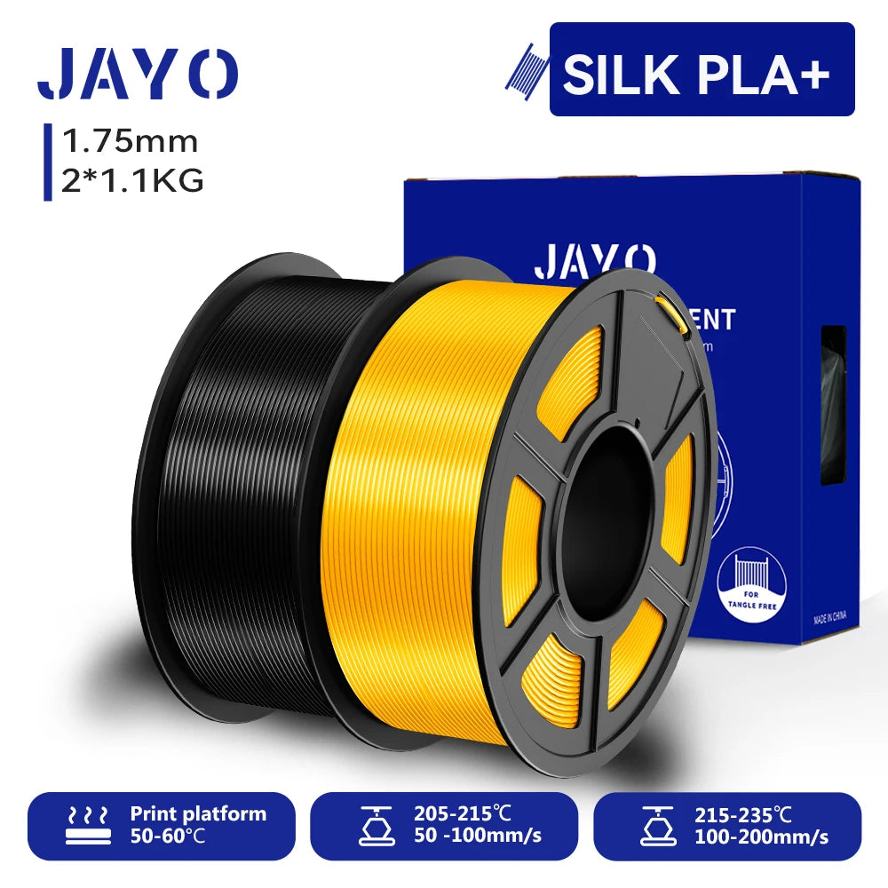 JAYO 3D SILK PLA+ Printer Filament 1.75mm+/-0.02mm  2Rolls SILK 3D Printer Filament Neatly Wound & No bubbles PLA for 3D Printer