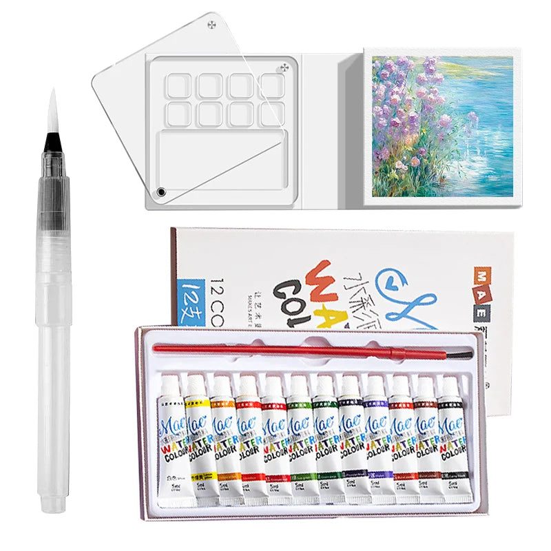 Mini Portable Watercolor Palette Set for Painters Artists Students Acrylic Grid Paint Box Portable Sketchbook Palette Set