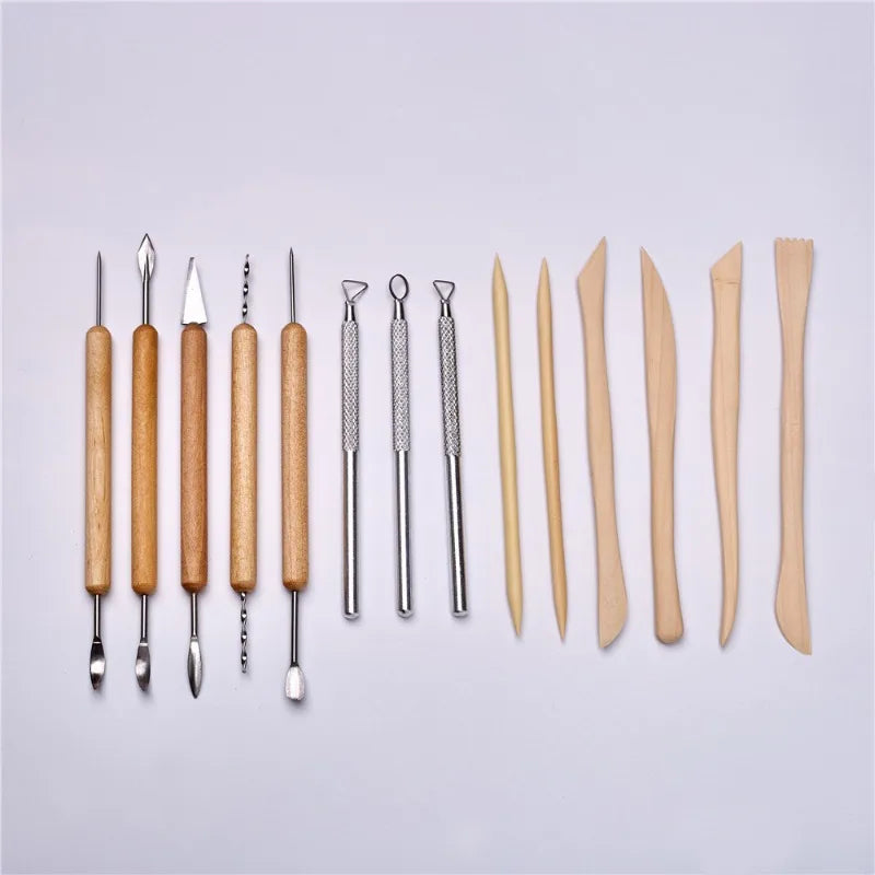 14Pcs Clay Pottery Ceramic Tools Wooden Metal Pottery Clay Tools With Case Molding Sculpting Clay Tool Kit