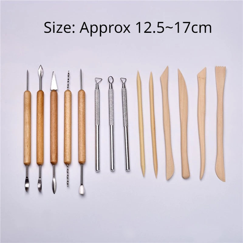 14Pcs Clay Pottery Ceramic Tools Wooden Metal Pottery Clay Tools With Case Molding Sculpting Clay Tool Kit